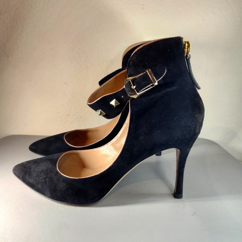 VALENTINO GARAVANI Rockstud ankle strap suede stiletto pumps heels Sz Eu 37 US 7